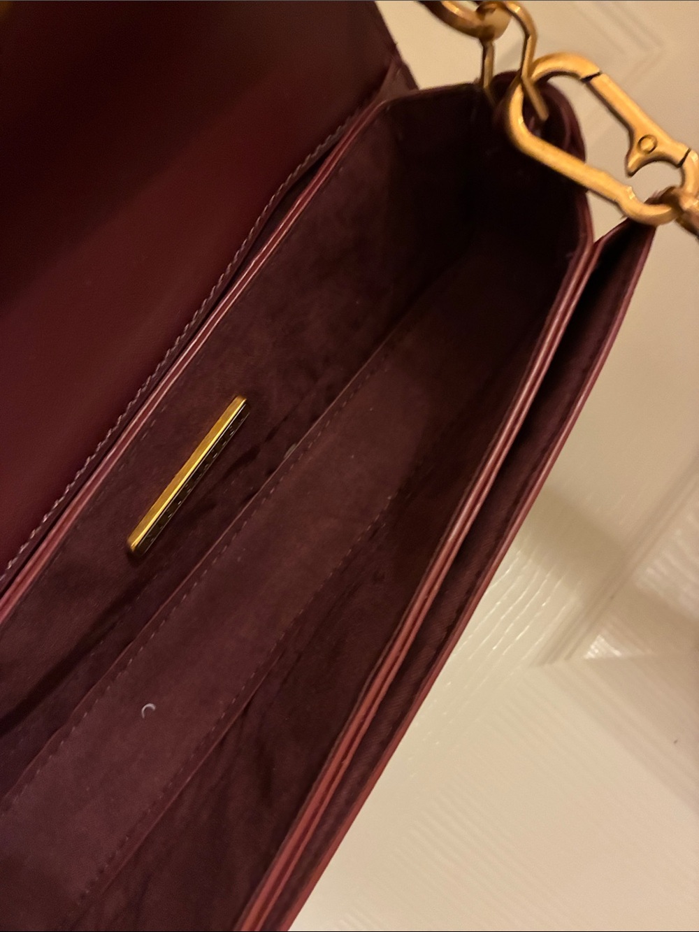 Steve Madden Burgundy Leather Crossbody Satchel with Gold Accent - Picture 3 of 5